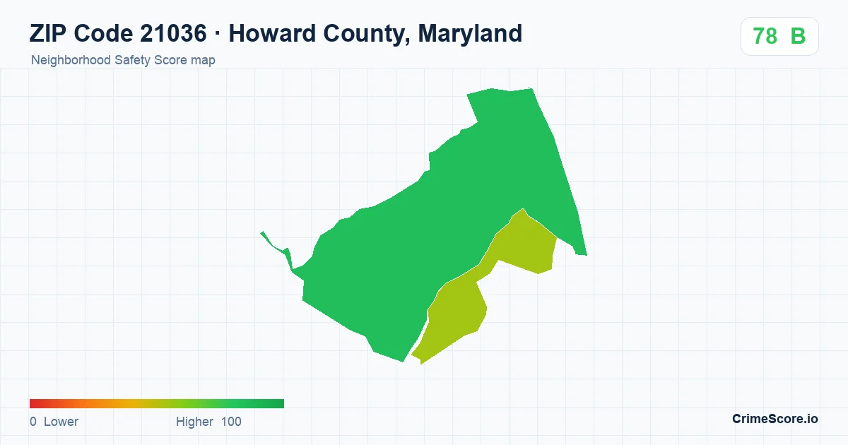 ZIP Code 21036 in Howard County, Maryland neighborhood Safety Score map