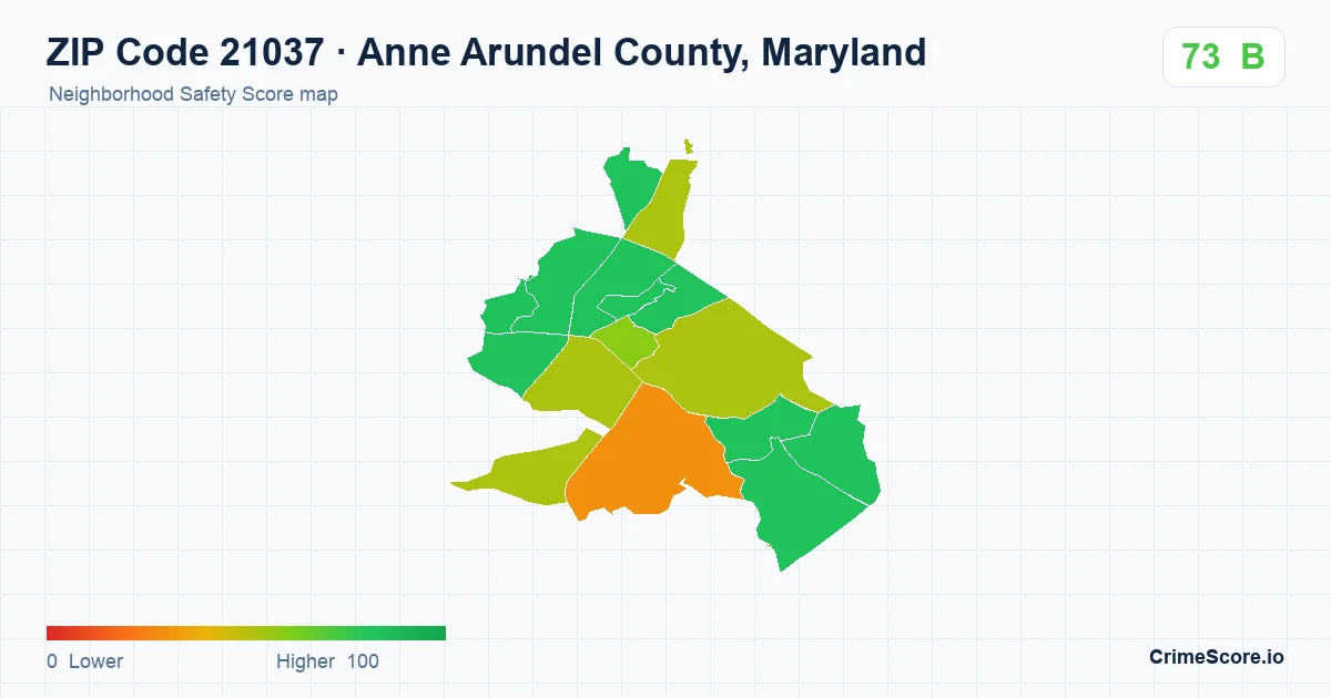 ZIP Code 21037 in Anne Arundel County, Maryland neighborhood Safety Score map