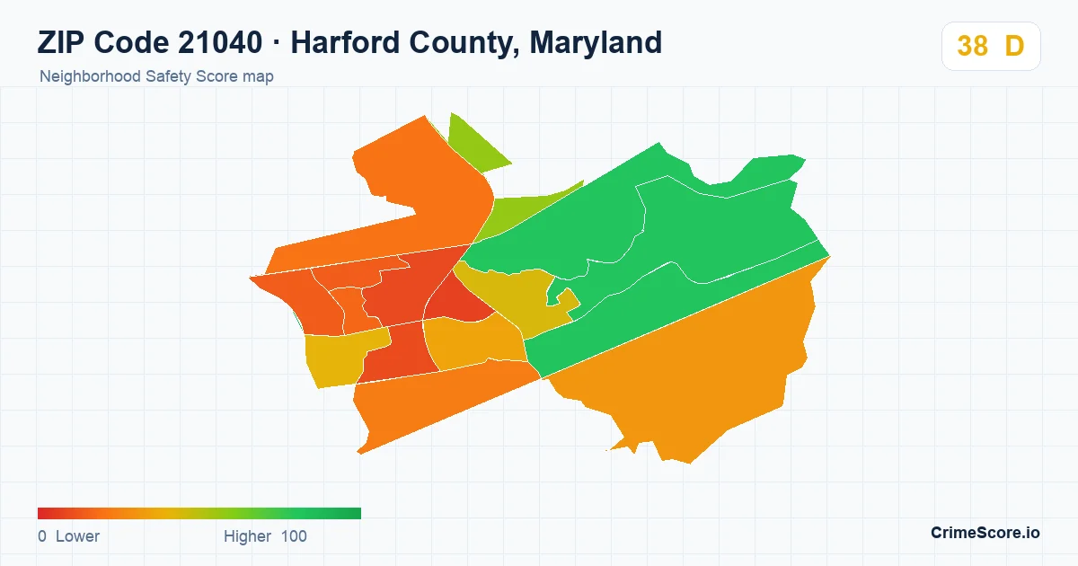 ZIP Code 21040 in Harford County, Maryland neighborhood Safety Score map