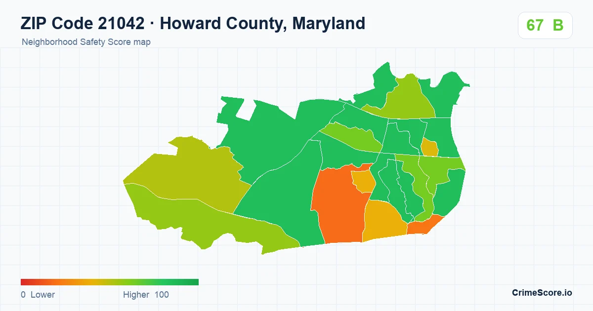 ZIP Code 21042 in Howard County, Maryland neighborhood Safety Score map