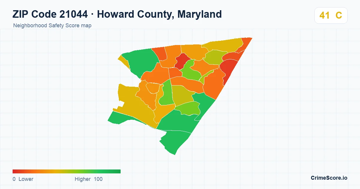 ZIP Code 21044 in Howard County, Maryland neighborhood Safety Score map