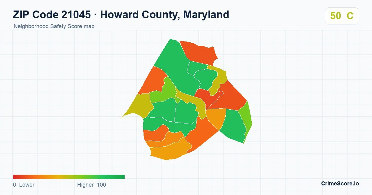 ZIP Code 21045 in Howard County, Maryland neighborhood Safety Score map