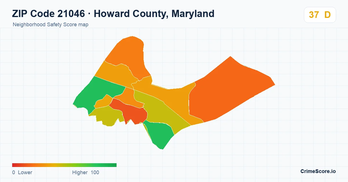 ZIP Code 21046 in Howard County, Maryland neighborhood Safety Score map