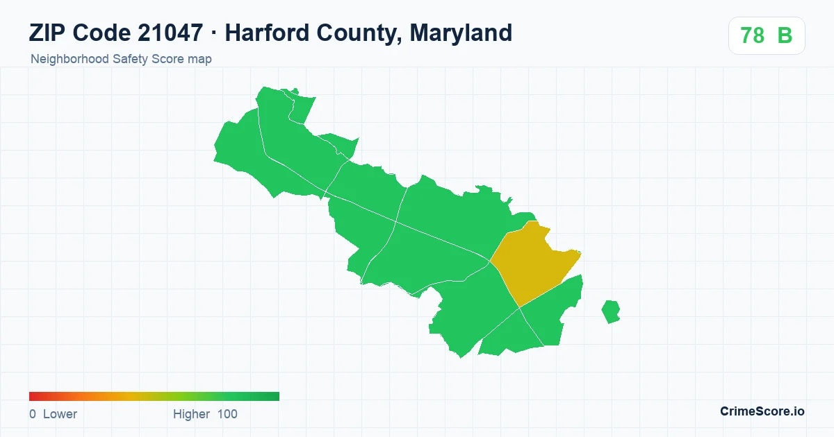 ZIP Code 21047 in Harford County, Maryland neighborhood Safety Score map
