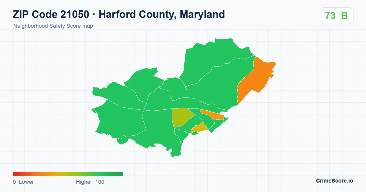 ZIP Code 21050 in Harford County, Maryland neighborhood Safety Score map