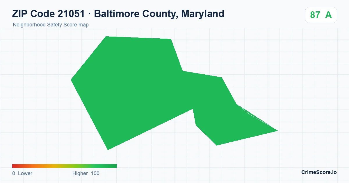 ZIP Code 21051 in Baltimore County, Maryland neighborhood Safety Score map
