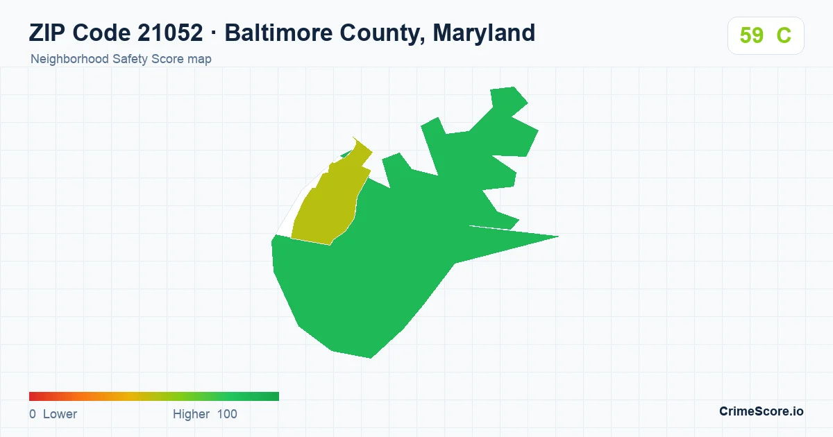 ZIP Code 21052 in Baltimore County, Maryland neighborhood Safety Score map