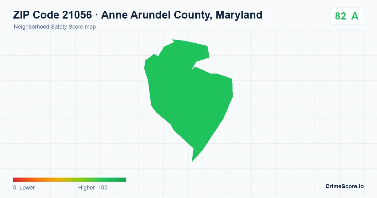 ZIP Code 21056 in Anne Arundel County, Maryland neighborhood Safety Score map
