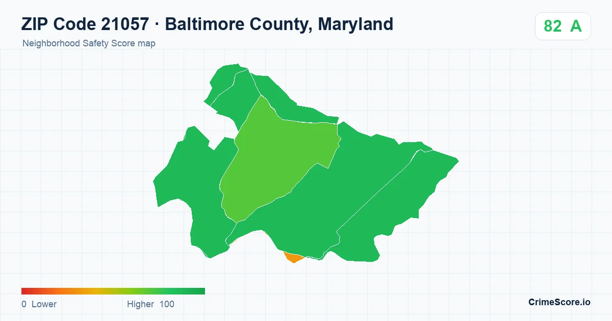 ZIP Code 21057 in Baltimore County, Maryland neighborhood Safety Score map