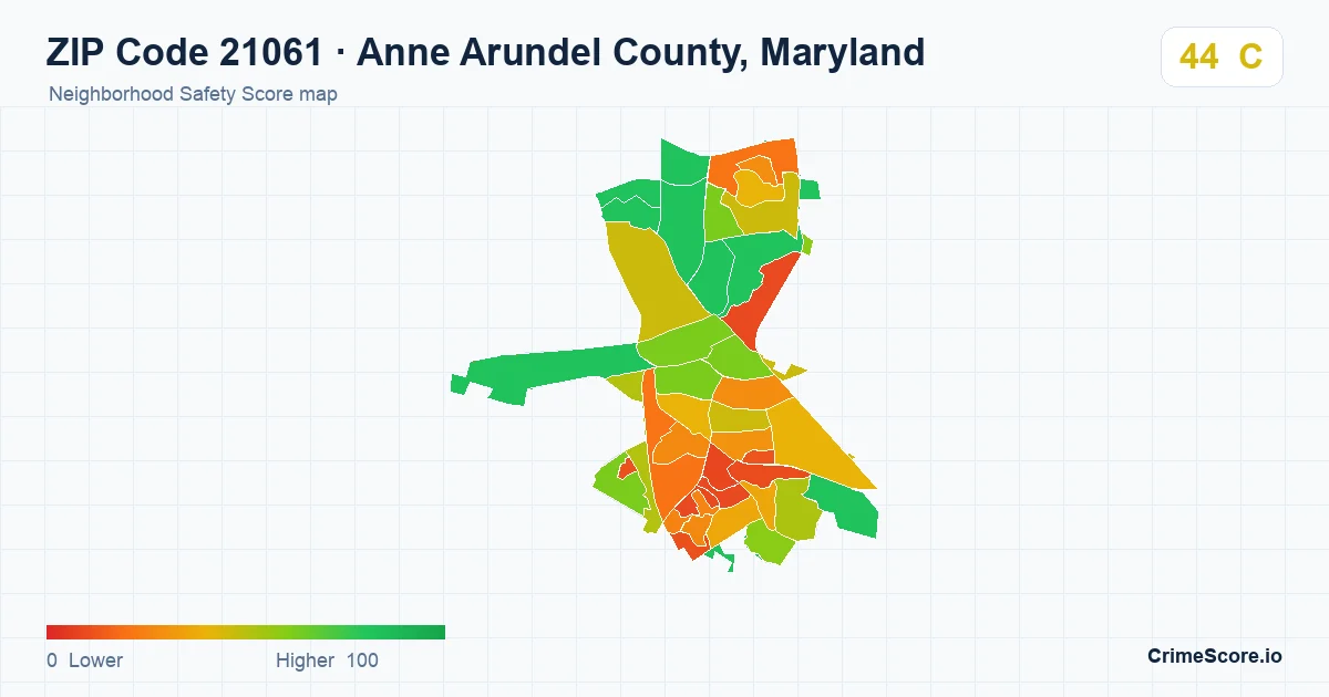 ZIP Code 21061 in Anne Arundel County, Maryland neighborhood Safety Score map