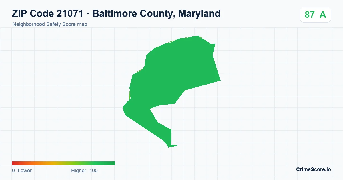 ZIP Code 21071 in Baltimore County, Maryland neighborhood Safety Score map