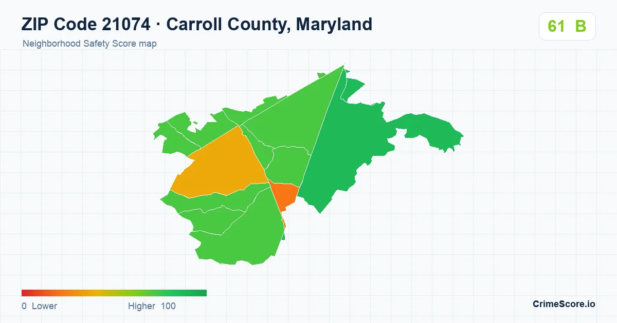 ZIP Code 21074 in Carroll County, Maryland neighborhood Safety Score map