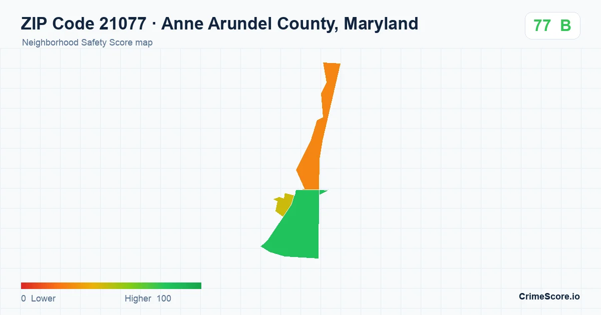 ZIP Code 21077 in Anne Arundel County, Maryland neighborhood Safety Score map
