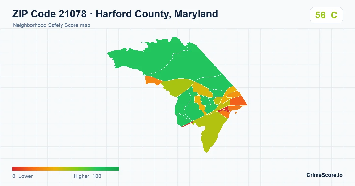 ZIP Code 21078 in Harford County, Maryland neighborhood Safety Score map