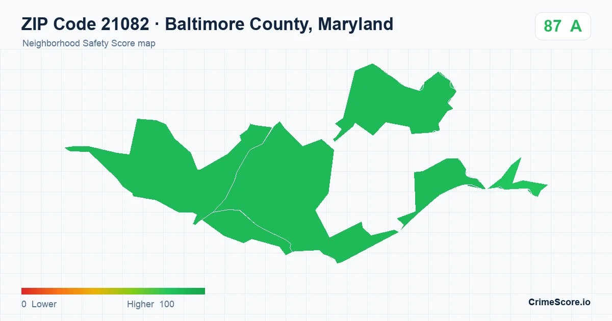 ZIP Code 21082 in Baltimore County, Maryland neighborhood Safety Score map