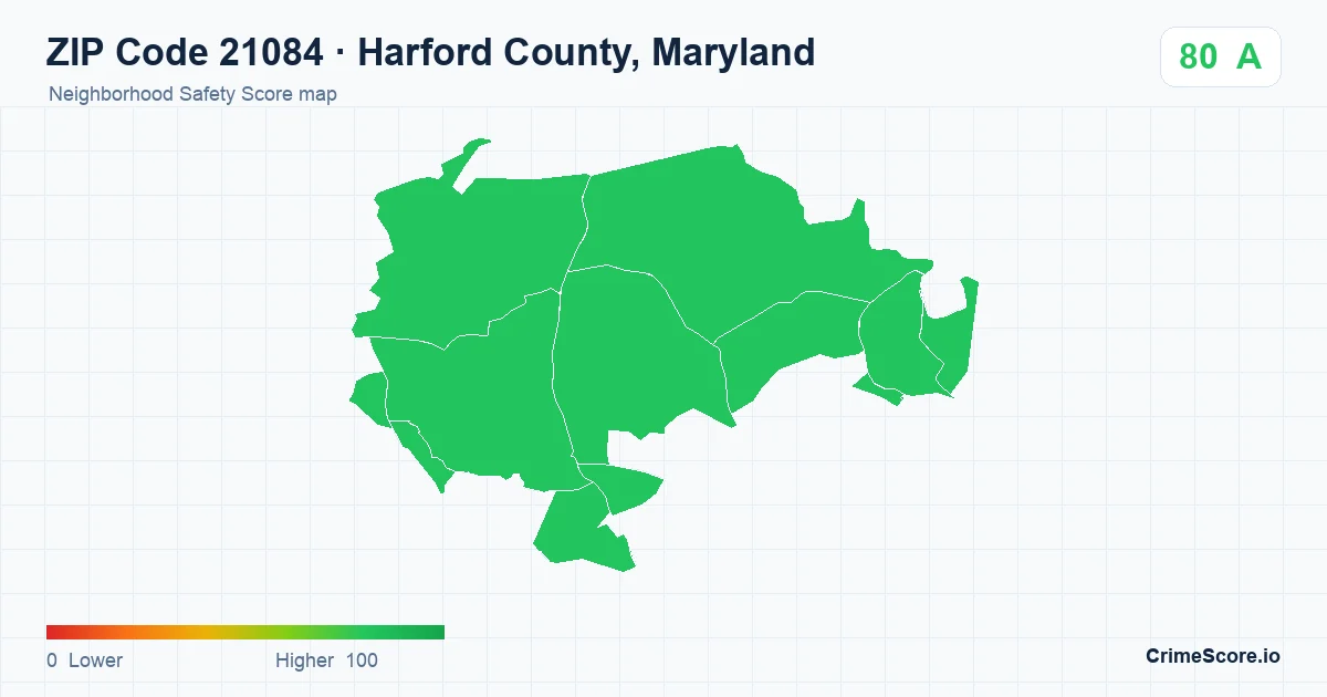 ZIP Code 21084 in Harford County, Maryland neighborhood Safety Score map