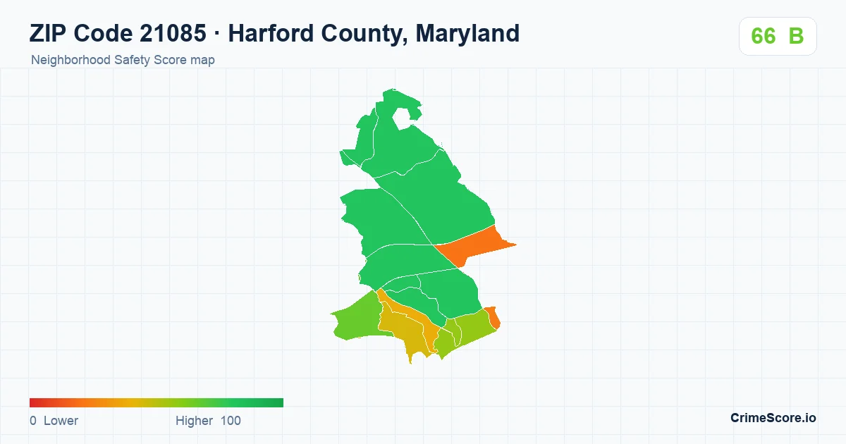 ZIP Code 21085 in Harford County, Maryland neighborhood Safety Score map