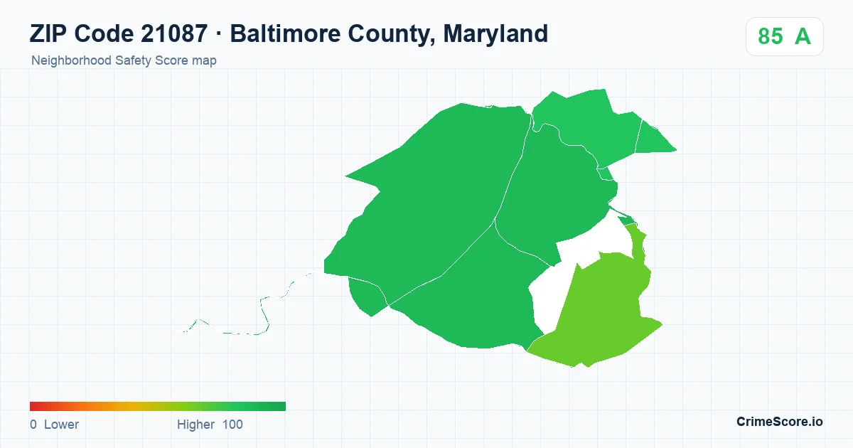 ZIP Code 21087 in Baltimore County, Maryland neighborhood Safety Score map