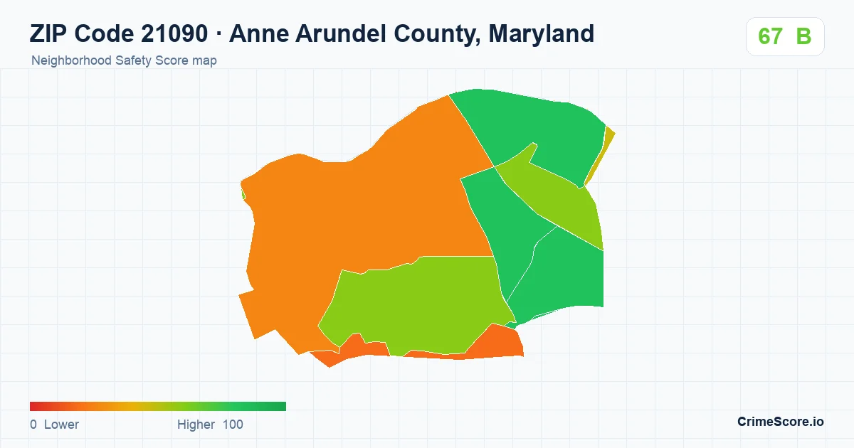 ZIP Code 21090 in Anne Arundel County, Maryland neighborhood Safety Score map