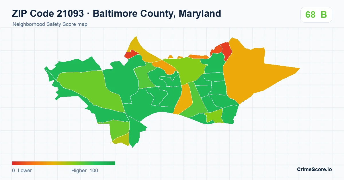 ZIP Code 21093 in Baltimore County, Maryland neighborhood Safety Score map