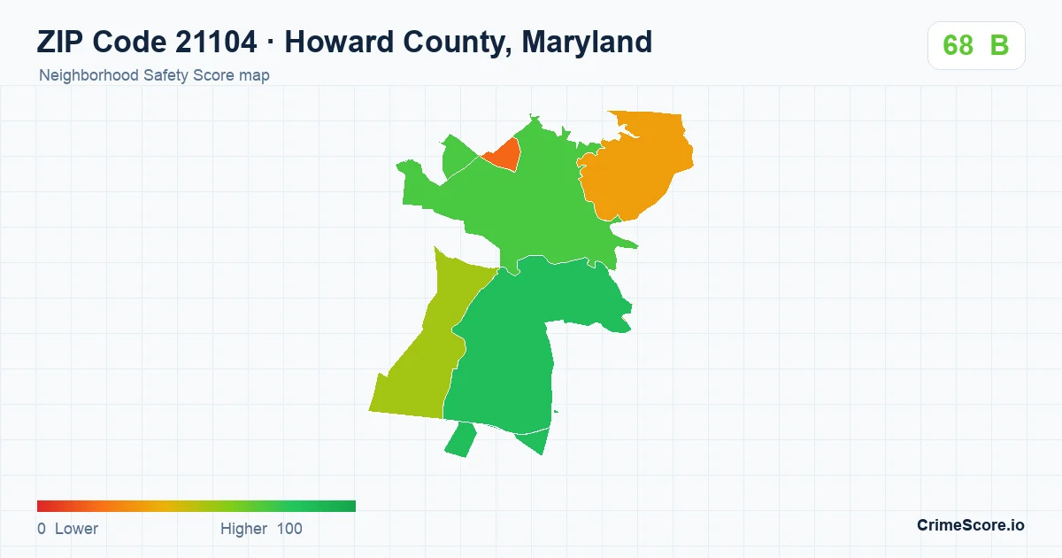ZIP Code 21104 in Howard County, Maryland neighborhood Safety Score map