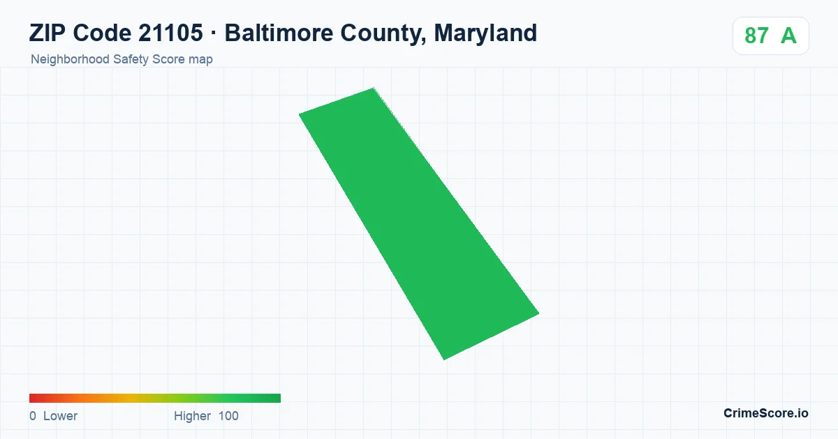 ZIP Code 21105 in Baltimore County, Maryland neighborhood Safety Score map