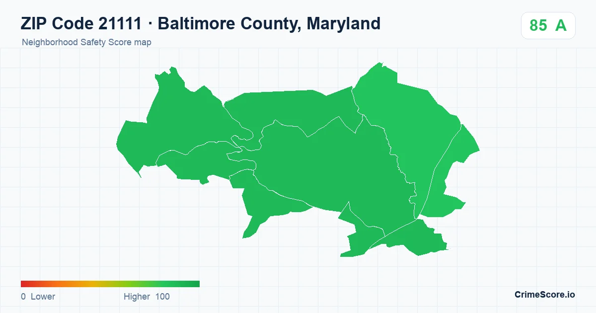 ZIP Code 21111 in Baltimore County, Maryland neighborhood Safety Score map