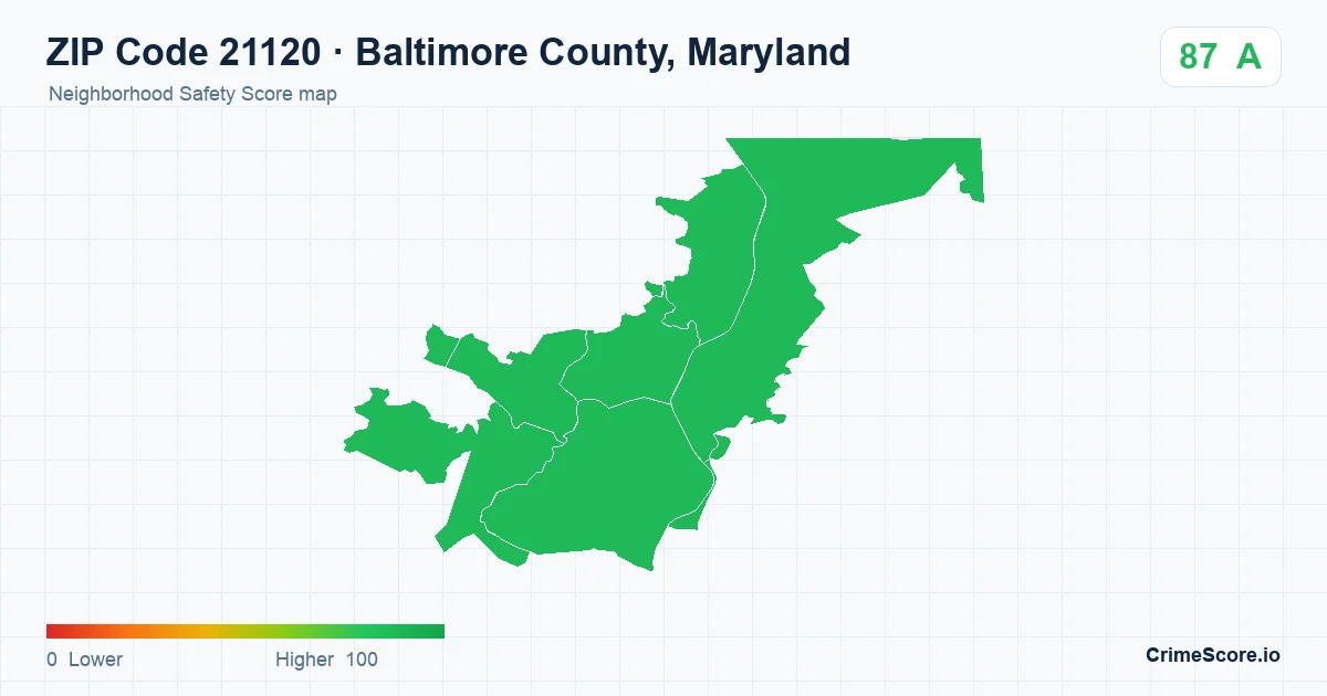 ZIP Code 21120 in Baltimore County, Maryland neighborhood Safety Score map