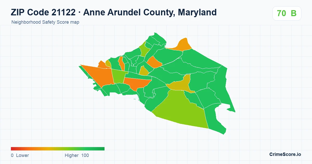 ZIP Code 21122 in Anne Arundel County, Maryland neighborhood Safety Score map