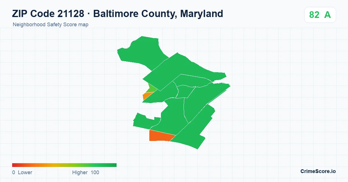 ZIP Code 21128 in Baltimore County, Maryland neighborhood Safety Score map