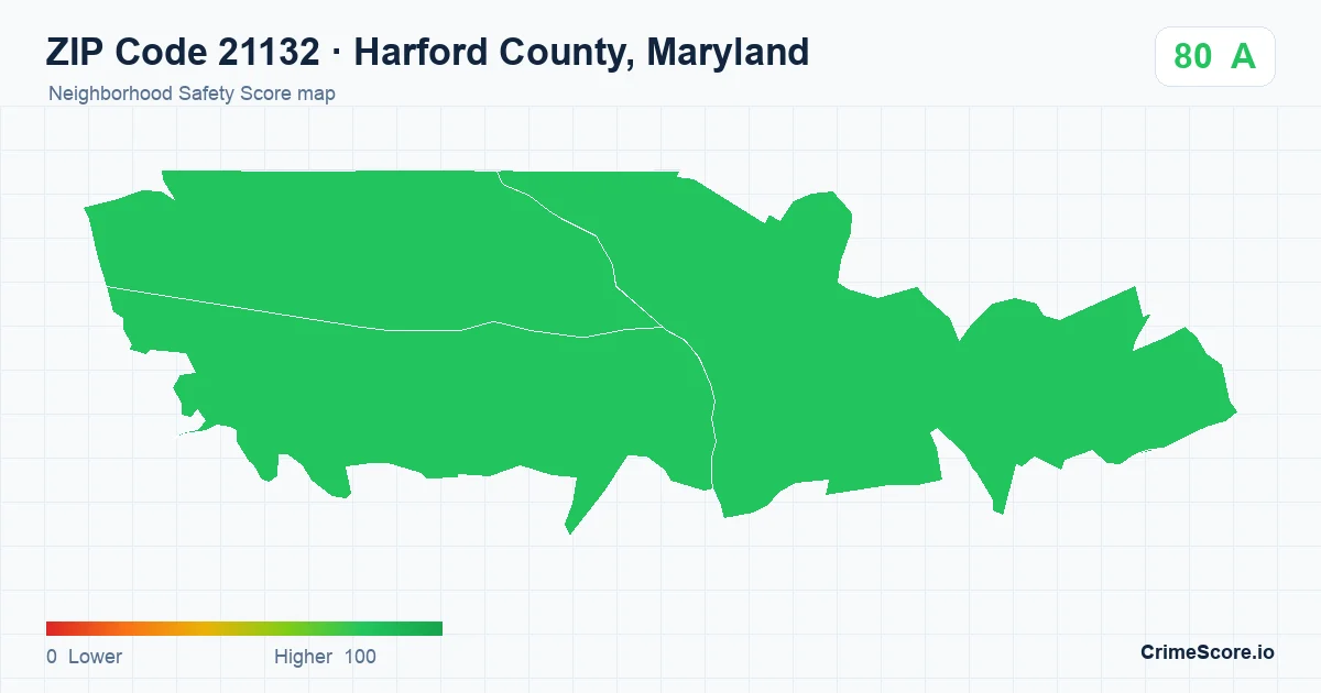 ZIP Code 21132 in Harford County, Maryland neighborhood Safety Score map