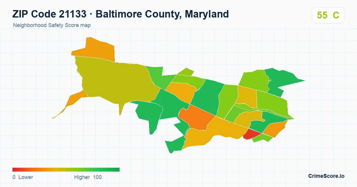 ZIP Code 21133 in Baltimore County, Maryland neighborhood Safety Score map