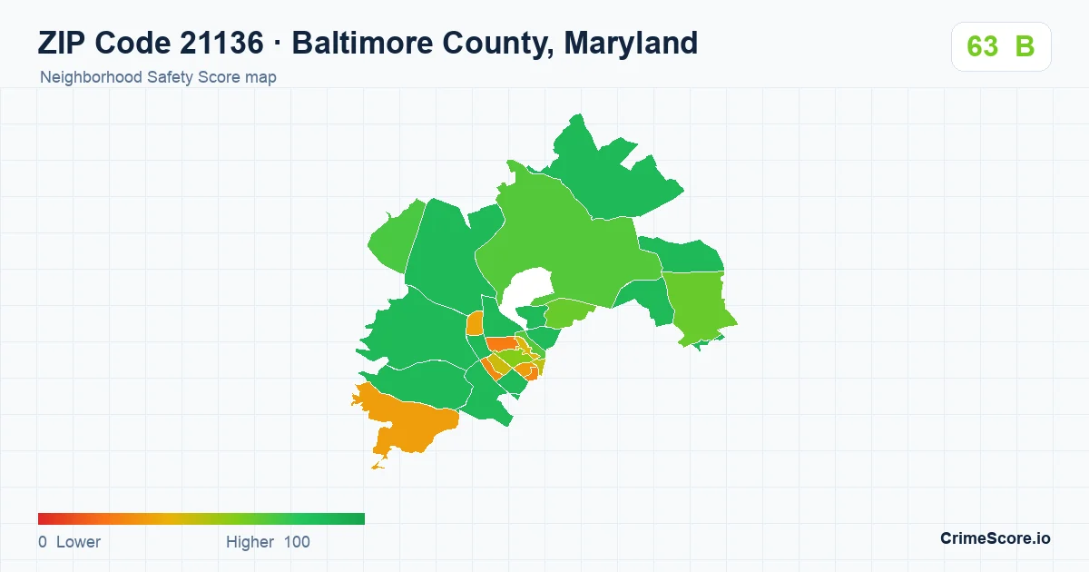 ZIP Code 21136 in Baltimore County, Maryland neighborhood Safety Score map