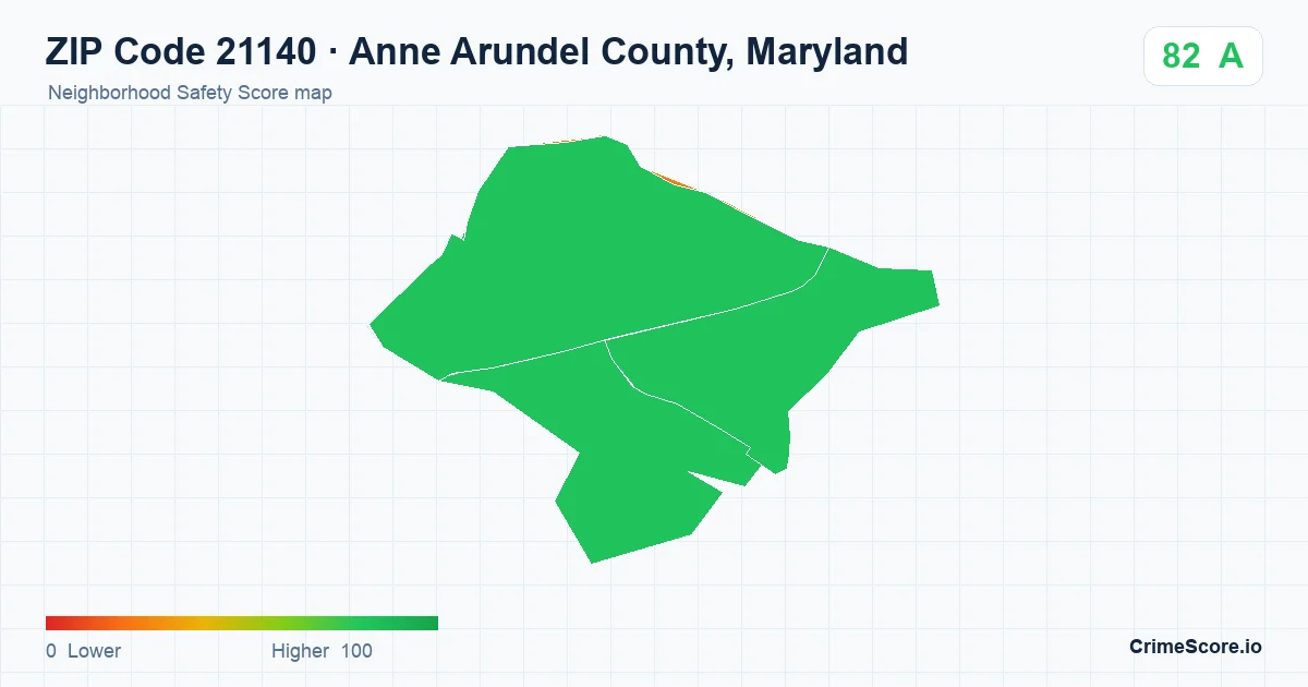 ZIP Code 21140 in Anne Arundel County, Maryland neighborhood Safety Score map