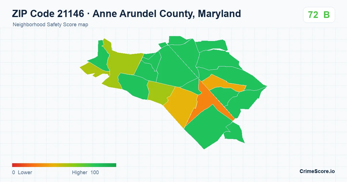 ZIP Code 21146 in Anne Arundel County, Maryland neighborhood Safety Score map