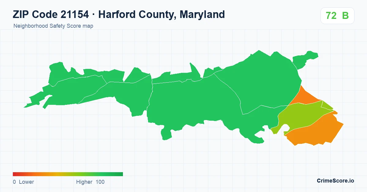 ZIP Code 21154 in Harford County, Maryland neighborhood Safety Score map