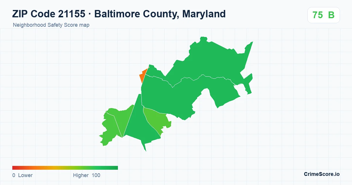 ZIP Code 21155 in Baltimore County, Maryland neighborhood Safety Score map