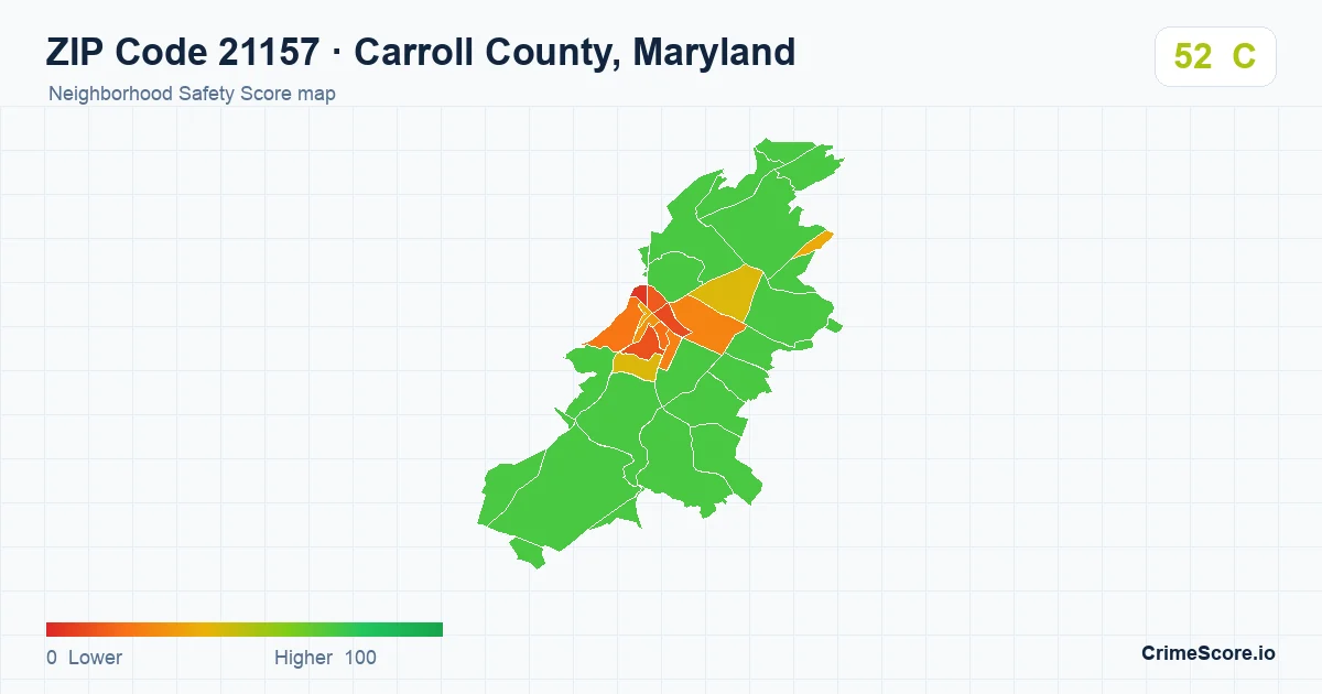 ZIP Code 21157 in Carroll County, Maryland neighborhood Safety Score map