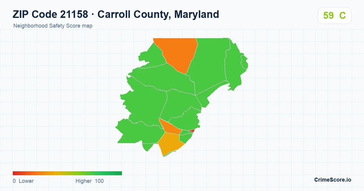 ZIP Code 21158 in Carroll County, Maryland neighborhood Safety Score map