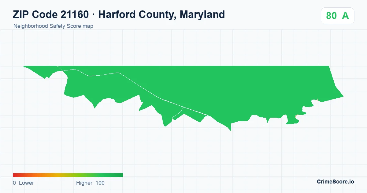ZIP Code 21160 in Harford County, Maryland neighborhood Safety Score map