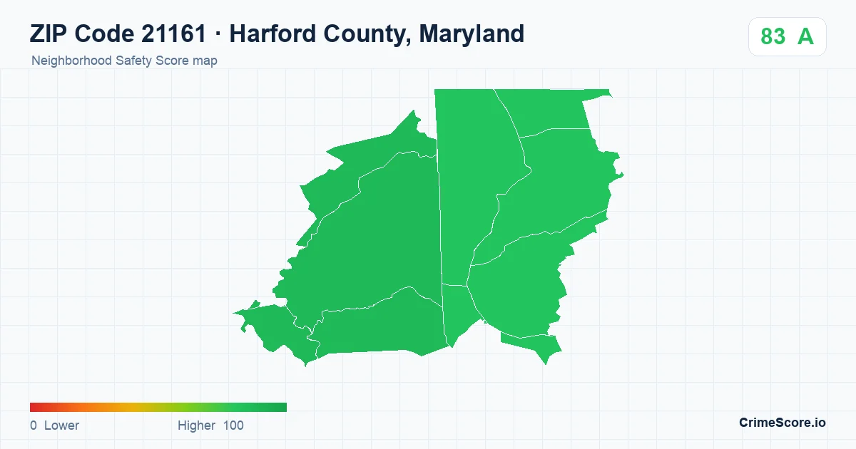 ZIP Code 21161 in Harford County, Maryland neighborhood Safety Score map