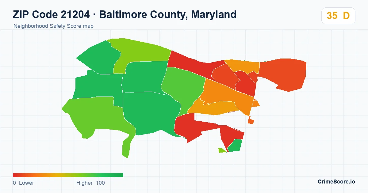 ZIP Code 21204 in Baltimore County, Maryland neighborhood Safety Score map