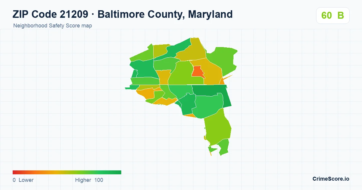 ZIP Code 21209 in Baltimore County, Maryland neighborhood Safety Score map
