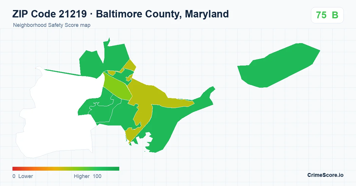 ZIP Code 21219 in Baltimore County, Maryland neighborhood Safety Score map
