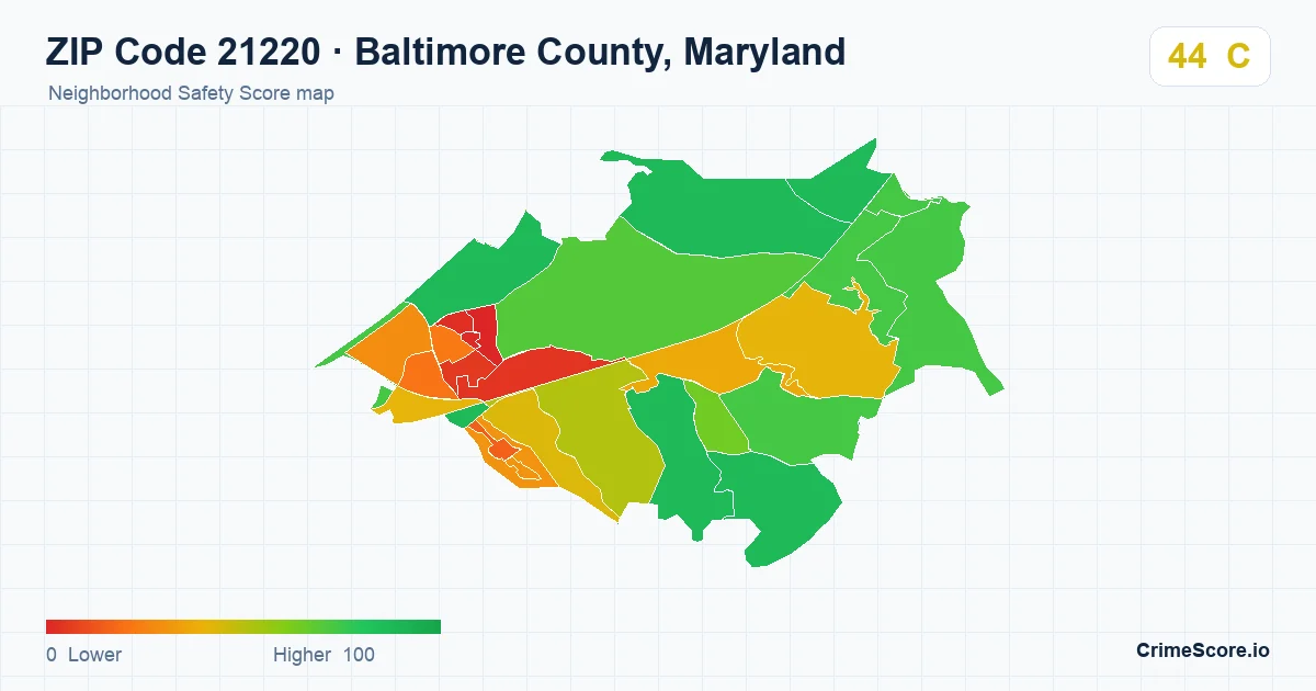 ZIP Code 21220 in Baltimore County, Maryland neighborhood Safety Score map
