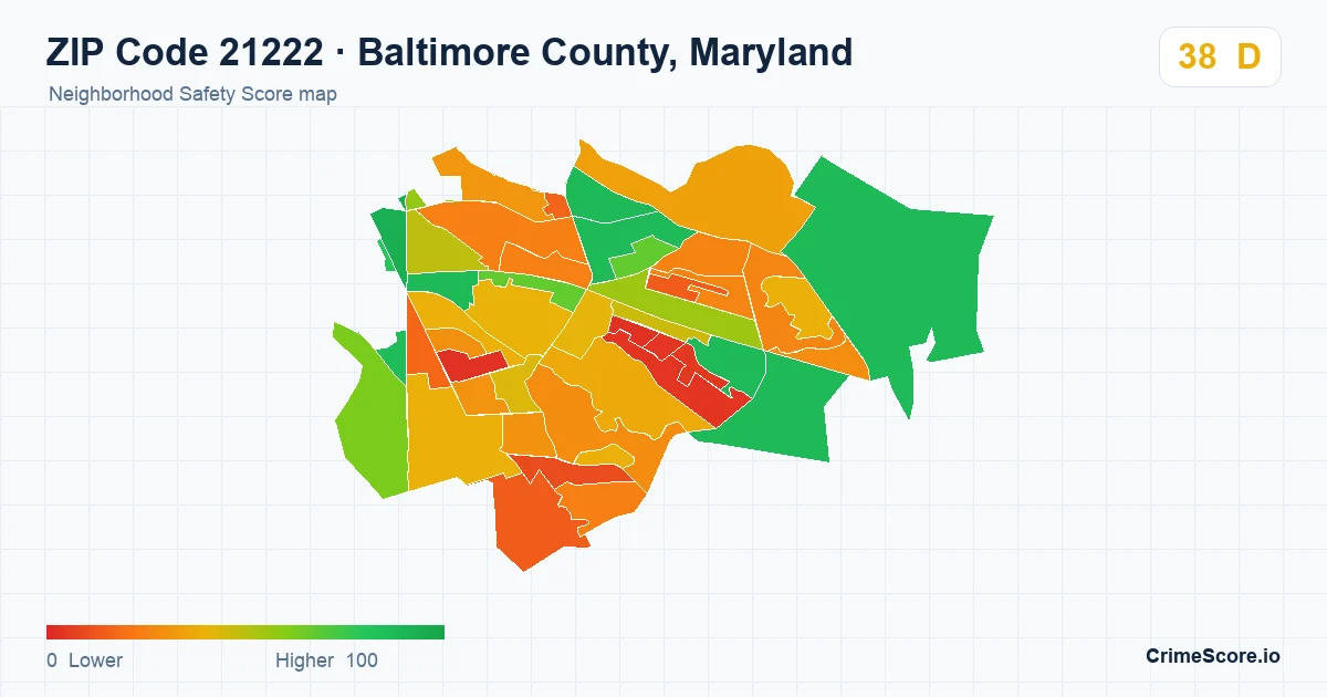 ZIP Code 21222 in Baltimore County, Maryland neighborhood Safety Score map