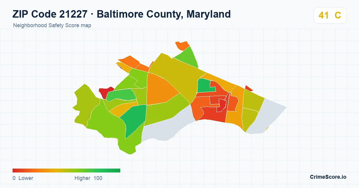 ZIP Code 21227 in Baltimore County, Maryland neighborhood Safety Score map