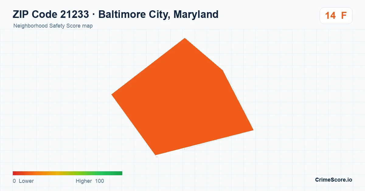 ZIP Code 21233 in Baltimore City, Maryland neighborhood Safety Score map