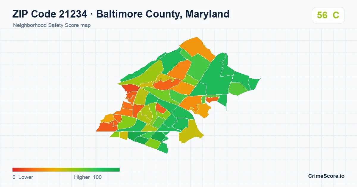 ZIP Code 21234 in Baltimore County, Maryland neighborhood Safety Score map