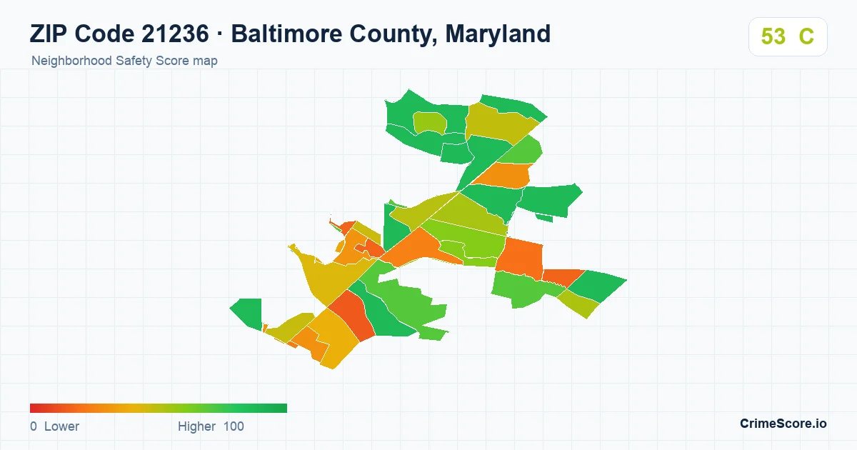 ZIP Code 21236 in Baltimore County, Maryland neighborhood Safety Score map